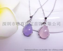 【天然彩宝】925银镶天然玉髓天鹅吊坠 天然彩宝项坠银饰工厂批发