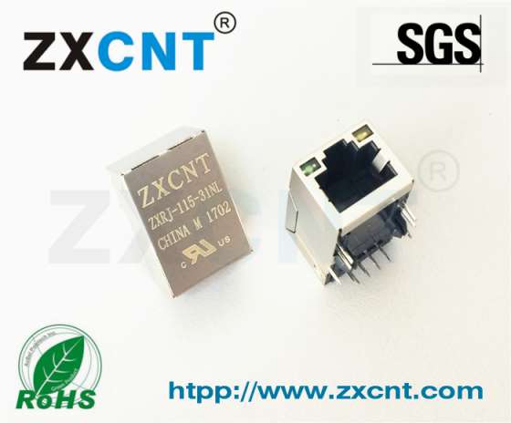 ZXCNT品牌供应RJ45反口带灯百兆变压器网口HR871181A