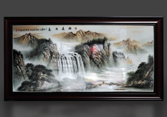 手绘粉彩瓷板画_景德镇瓷板画厂家_中国名画山水挂画图片