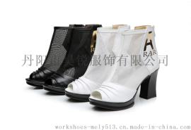 9861款女鞋靴子春秋短靴网靴真皮镂空靴高跟单靴凉靴鱼嘴