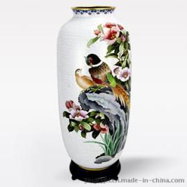 京锐景泰蓝15寸白鹇雉鸡茶花瓶
