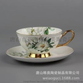 骨质瓷欧式包金咖啡杯碟套装 高档下午茶杯 定制陶瓷杯子加logo
