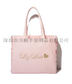 民族风简约女式手提袋单肩购物袋大容量休闲购物环保袋玫瑰印花粉色