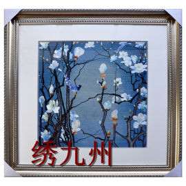 新款绣九州苏绣 纯手工刺绣装饰画绣画 玉兰花鸟