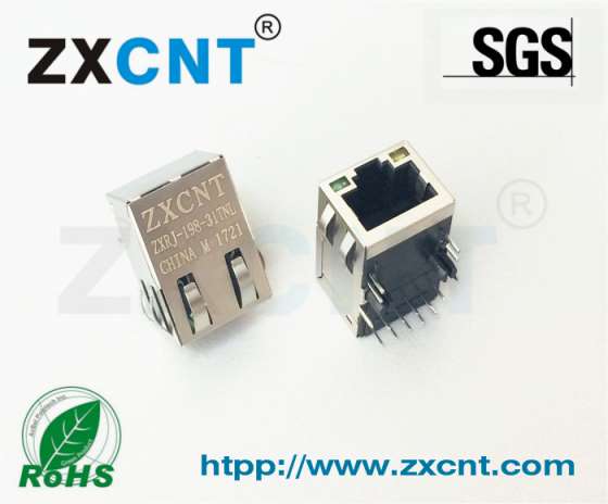 RJ45内置百兆变压器带POE功能网口插座，反口带灯ZXRJ-198-31TNL