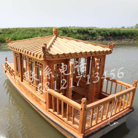 上海大型景区定制 电动旅游观光船 中式木头船客轮