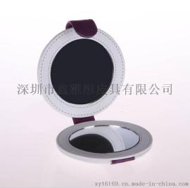 工厂直销PU皮质化妆镜 美容批发折叠小镜子 淘宝赠品 可订做