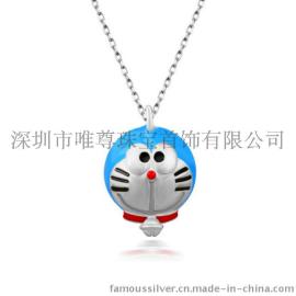 哆拉A梦吊坠925纯银饰品