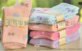 秋冬女棉袜加厚保暖女袜全棉加绒毛圈袜纯棉毛巾袜子韩版椰树款