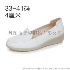 厂家直销513白色医院护士鞋女真皮软底防滑手工休闲女士单鞋贴牌生产