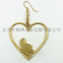 心形萌兔子时尚可爱金属耳环耳坠 女士饰品耳环耳坠 东莞五金厂