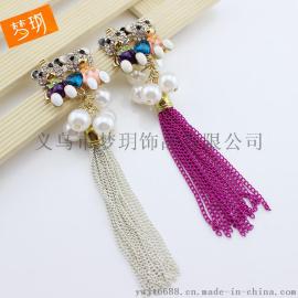 新款 珍珠小熊流苏挂件 手机壳合金diy饰品配件批发 流苏手机饰品