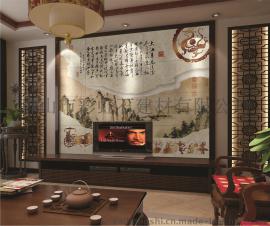 佛山陶瓷背景墙厂家个性定制彩虹石品牌中式客厅电视背景墙 沙发背景墙瓷砖壁画 赤壁怀古瓷砖背景墙